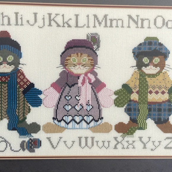 Hand stitched & Framed cross stitch kitten alphabet sampler - Picture 3 of 5